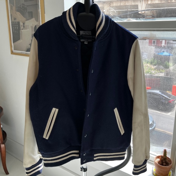 Navy and White Varsity Jacket - Picture 1 of 7